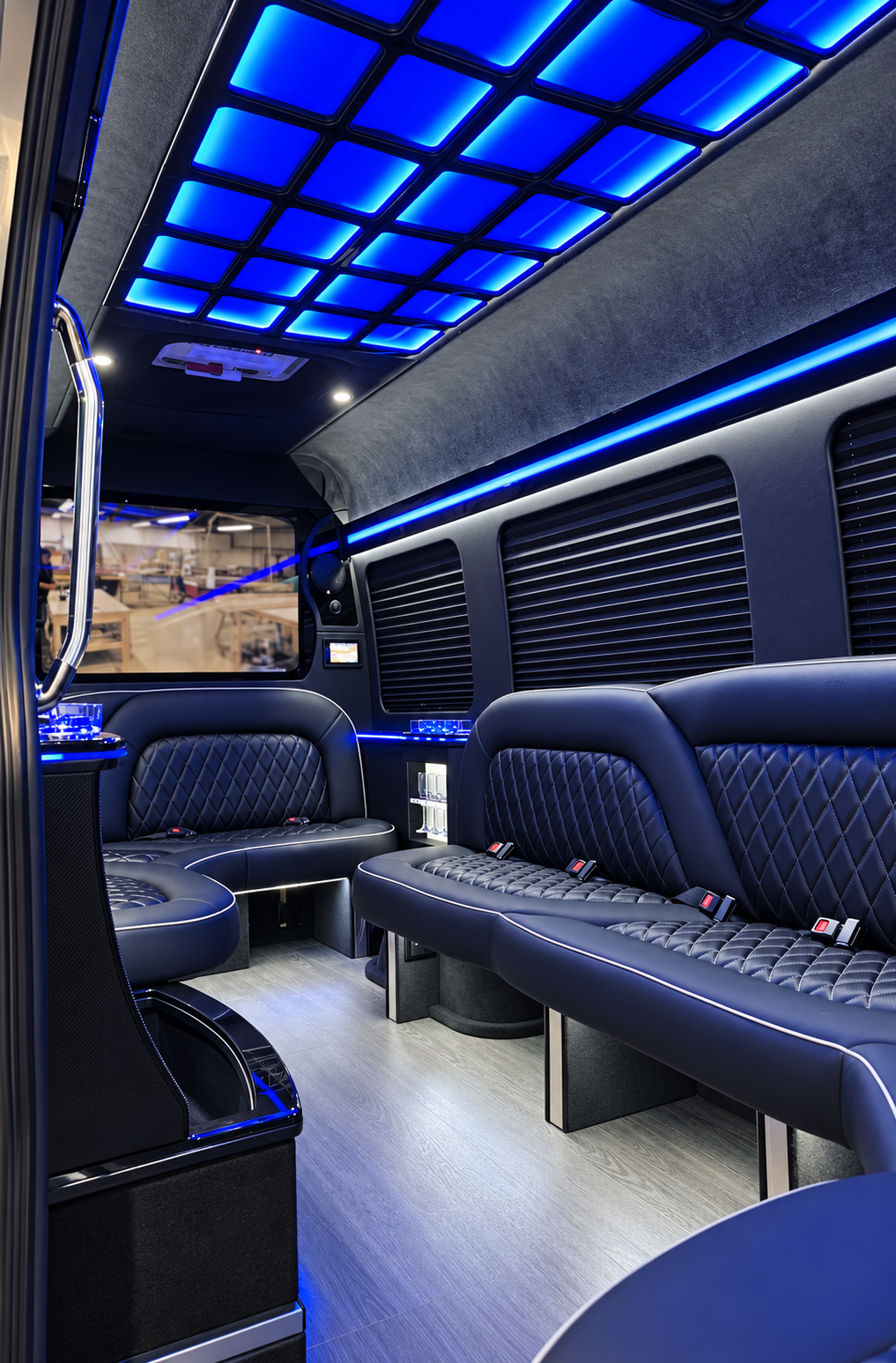 White Sprinter limo interior view 4